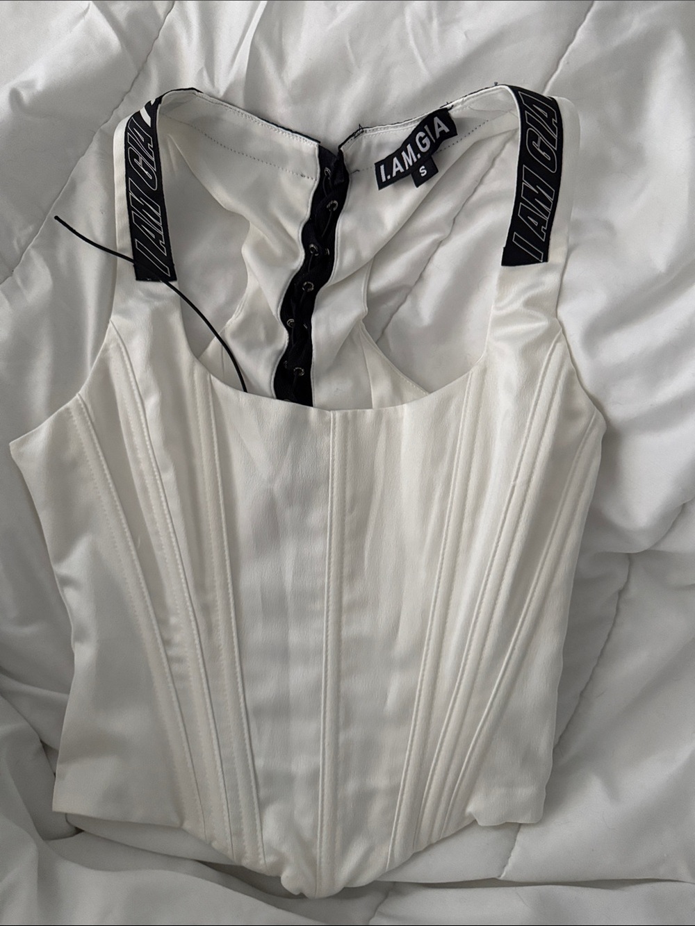 I.AM.GIA White Logo-Trim Corset Tank